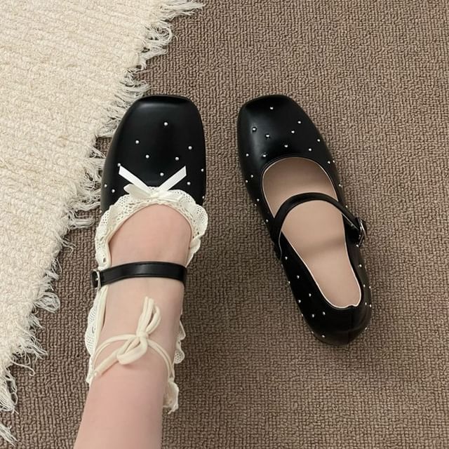 STEPUP-Polka Dot Lace Trim Mary Jane Shoes