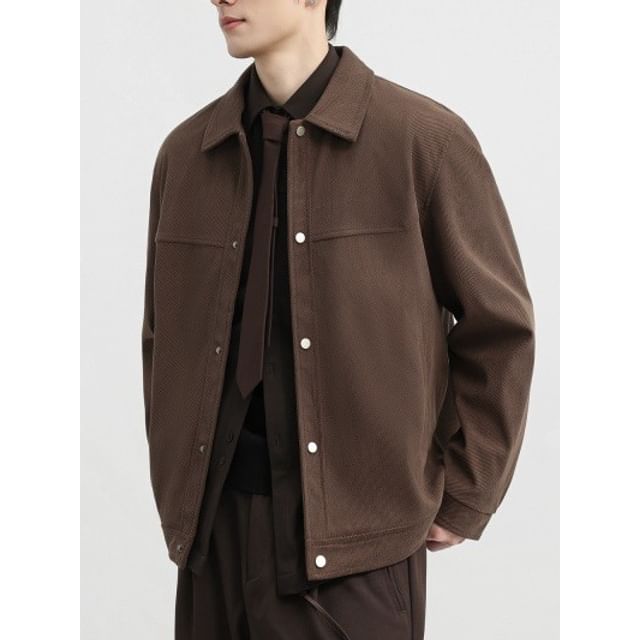 Stone Leo-Collared Plain Panel Button Jacket