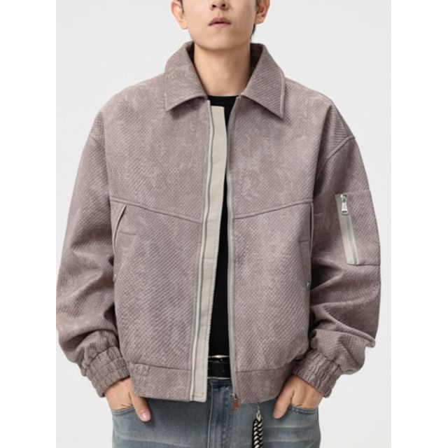 Stone Leo-Collared Tie Dye Fleece-Lined Zip-Up Jacket
