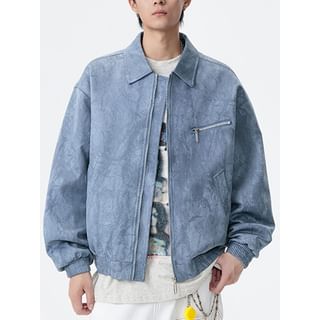Stone Leo-Collared Zip-Up Jacket
