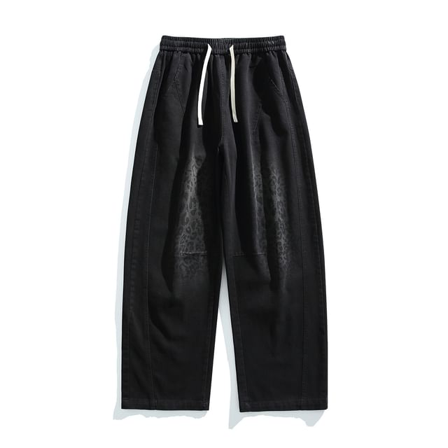 Stone Leo-Drawstring Waist Leopard Print Barrel Leg Pants