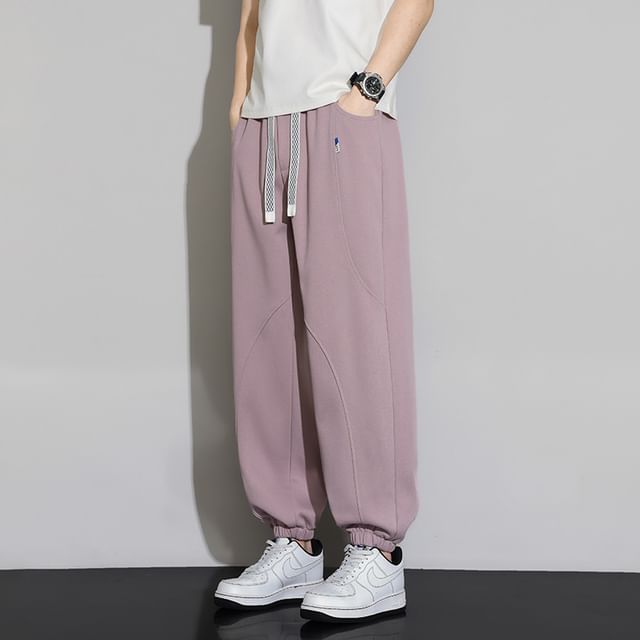 Stone Leo-Drawstring Waist Plain Harem Sweatpants