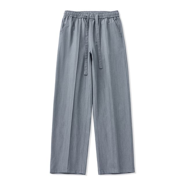 Stone Leo-Drawstring Waist Plain Wide Leg Pants