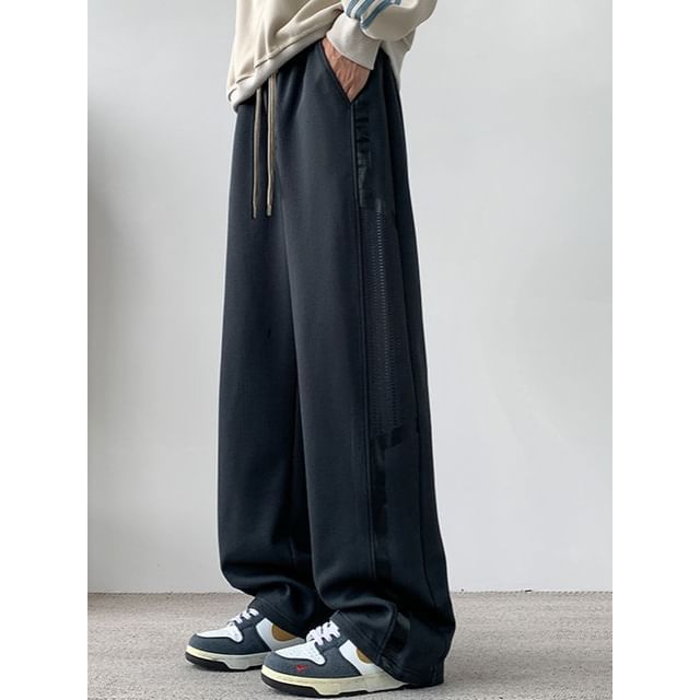 Stone Leo-High Waist Plain Wide Leg Sweatpants