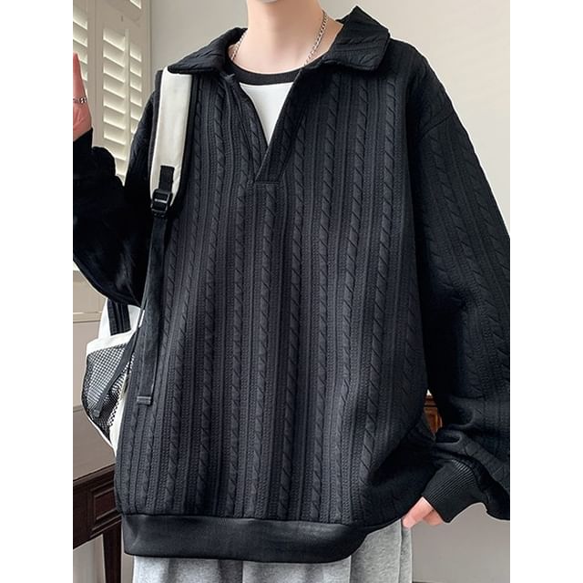 Stone Leo-Long-Sleeve Plain Polo Top