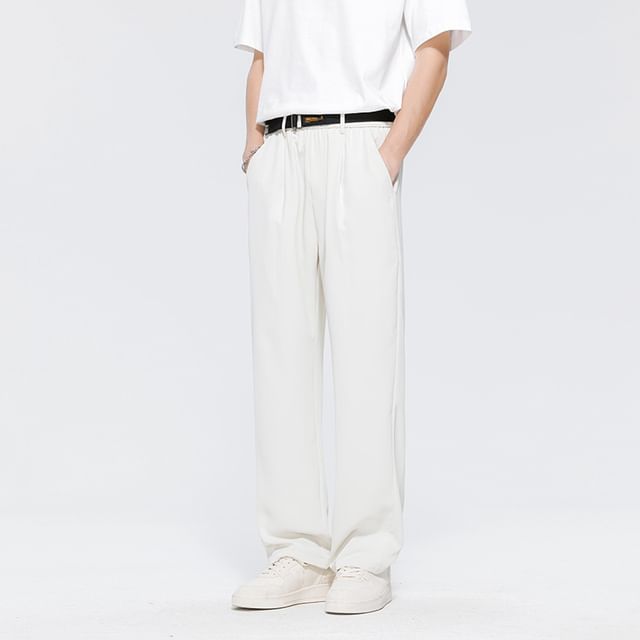Stone Leo-Mid Rise Plain Straight Leg Pants