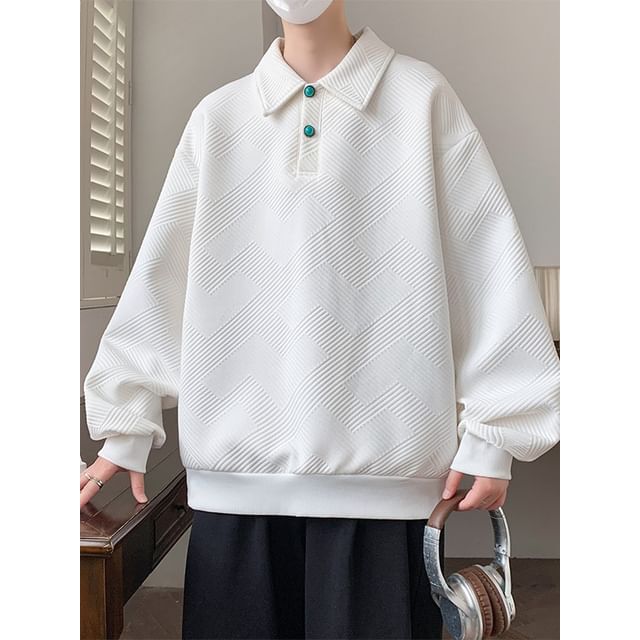 Stone Leo-Textured Plain Polo Sweatshirt