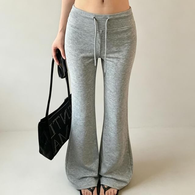Strawolf-Drawstring Waist Plain Flared Sweatpants