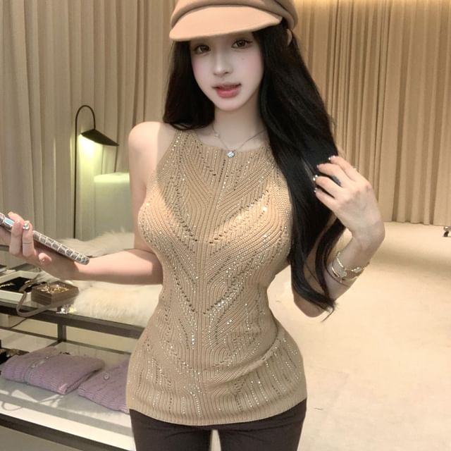 Strawolf-Glitter Knit Tank Top