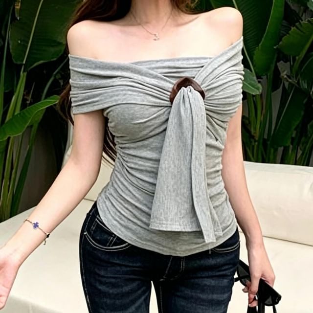 Strawolf-Halter Neck Plain Buckled Ruched Camisole Top