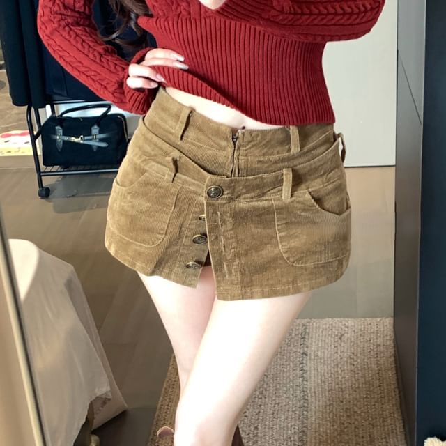Strawolf-Mid Rise Corduroy Mini Skorts