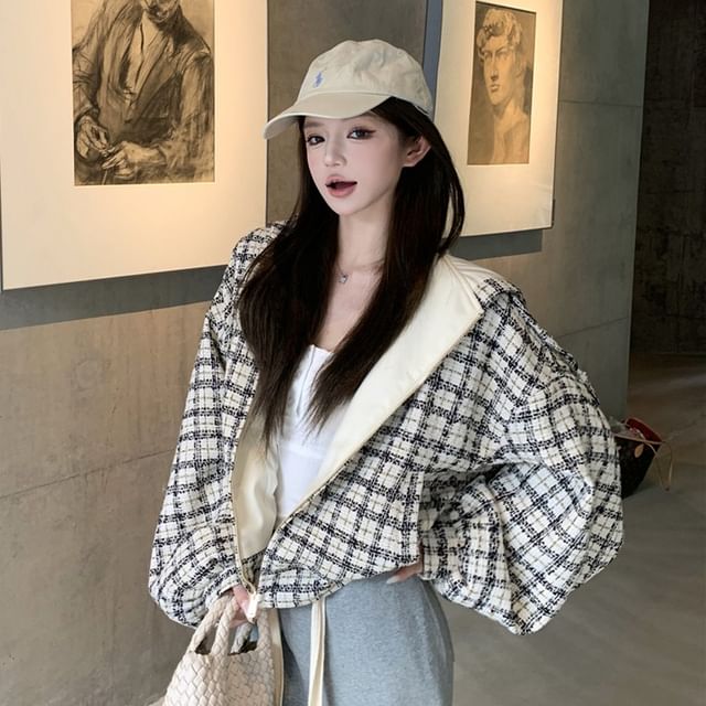 Strawolf-Plaid Hooded Zip Jacket