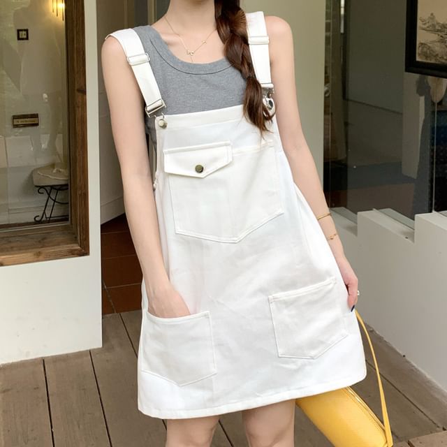 Strawolf-Plain Mini A-Line Overall Dress