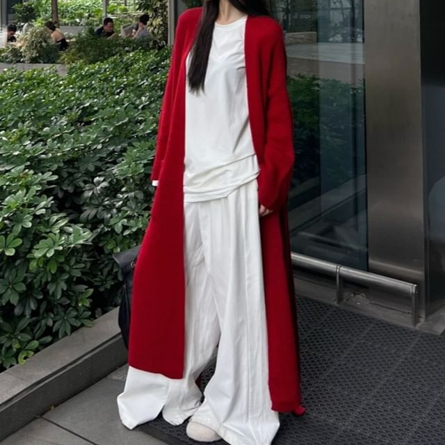 Strawolf-Plain Open Front Cardigan