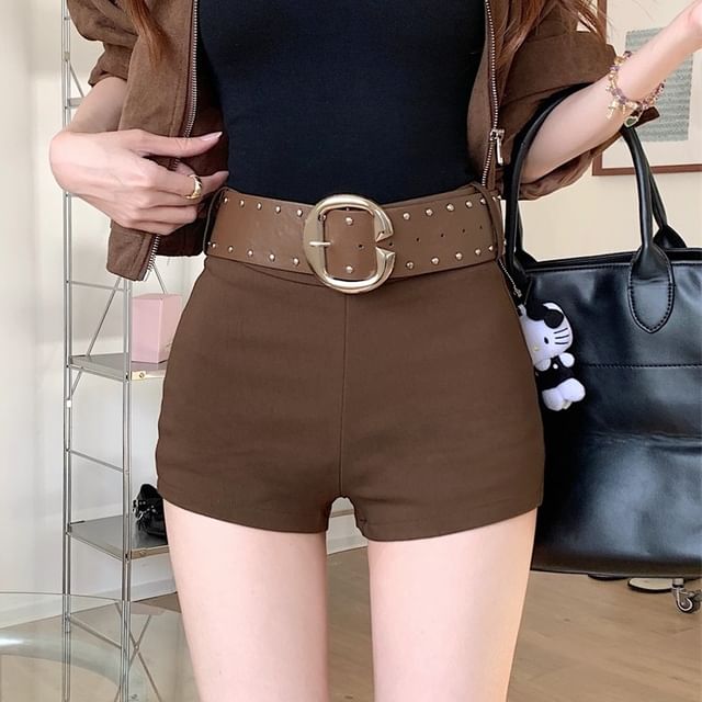 Strawolf-Set High Waist Plain Hot Pants Belt