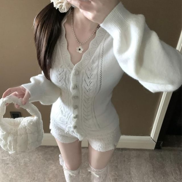 Strawolf-V-Neck Plain Cardigan
