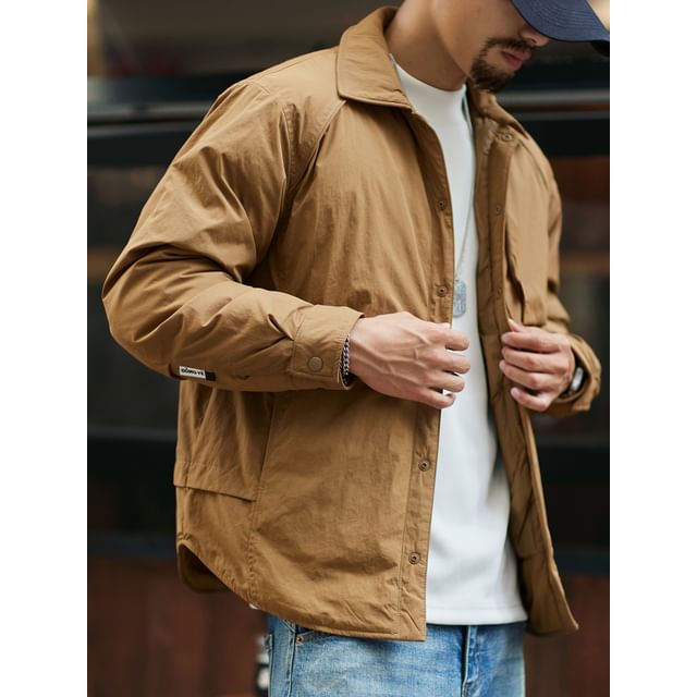 StreetDaily-Collared Plain Button Up Puffer Jacket