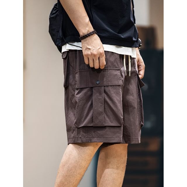 StreetDaily-High Waist Plain Cargo Shorts