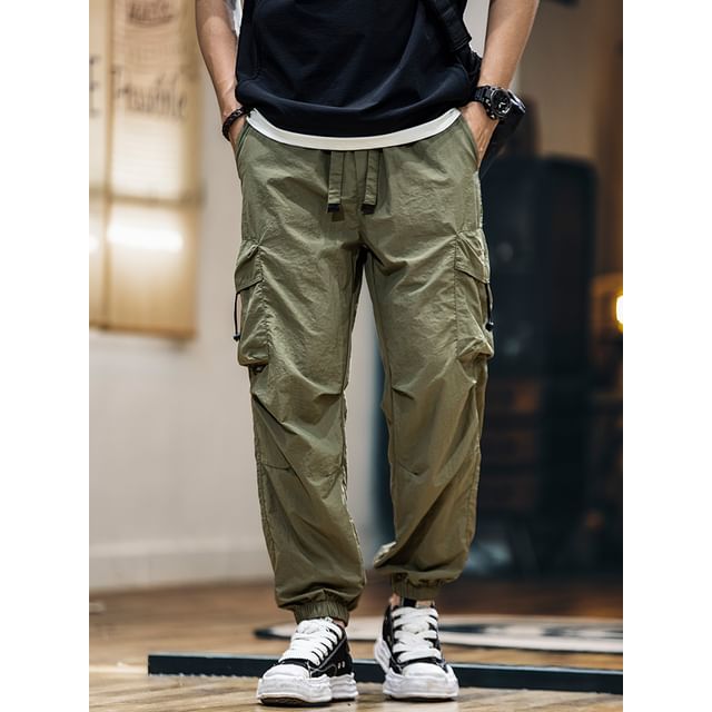 StreetDaily-High Waist Plain Harem Cargo Pants
