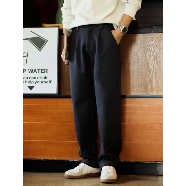 StreetDaily-Mid Rise Plain Wide Leg Pants