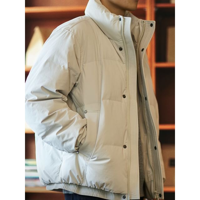 StreetDaily-Stand Collar Plain Puffer Jacket