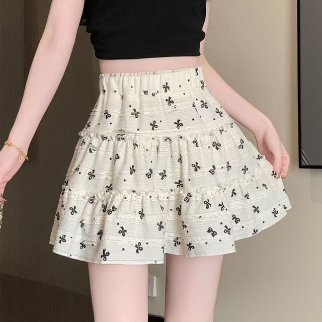 Striinkie - High Rise Bow Accent Lace-Trim Mini A-Line Skirt | YesStyle