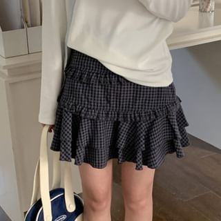 Striinkie-High Waist Plaid Mini Skirt