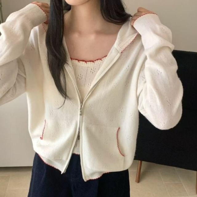 Striinkie-Knit Zip-Up Hoodie