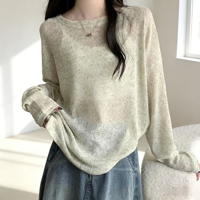 Striinkie-Long Sleeve Crew Neck Plain Knit Top