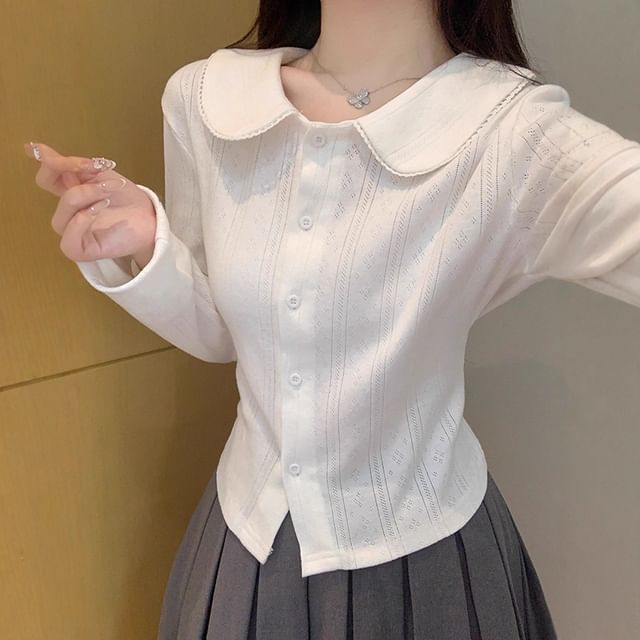 Striinkie-Long-sleeve Jacquard Plain Shirt