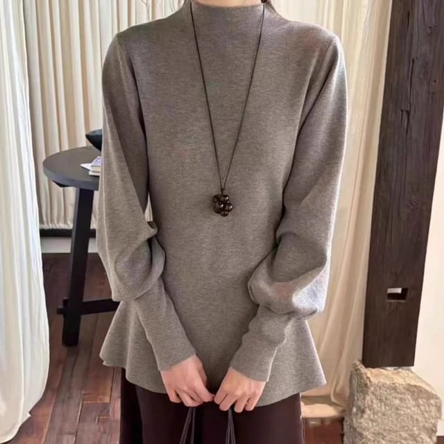 Striinkie-Mock Neck Plain Sweater