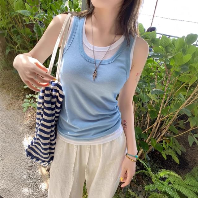 Striinkie-Mock Two-Piece Two Tone Tank Top