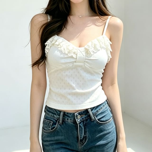 Striinkie-Plain Panel Ruffle Padded Camisole Top