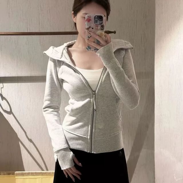 Striinkie-Plain Zip-Up Slim Fit Hoodie