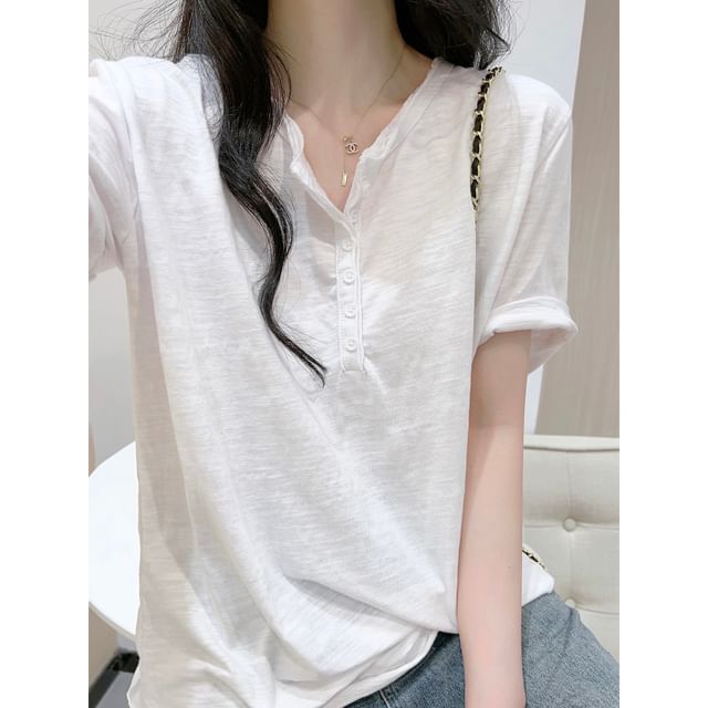 Striinkie-Short-Sleeve Henley Plain Top