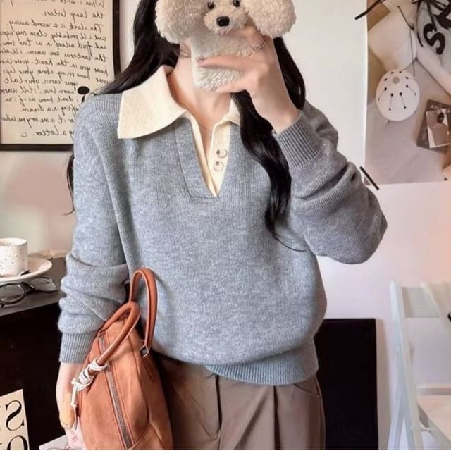 Striinkie-Two Tone Polo Sweater