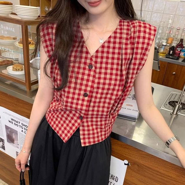 Striinkie-V-Neck Button-Up Vest