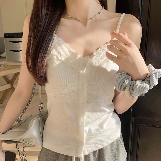 Striinkie-V-Neck Lace Cami Top