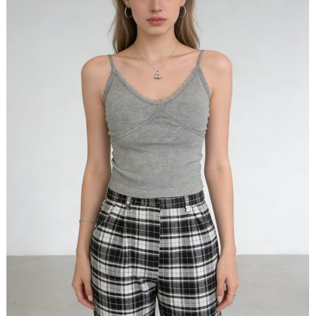 Striinkie-V-Neck Plain Crop Camisole Top