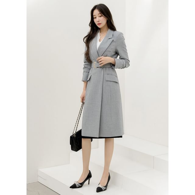 Styleonme-Belted Formal Blazer Dress