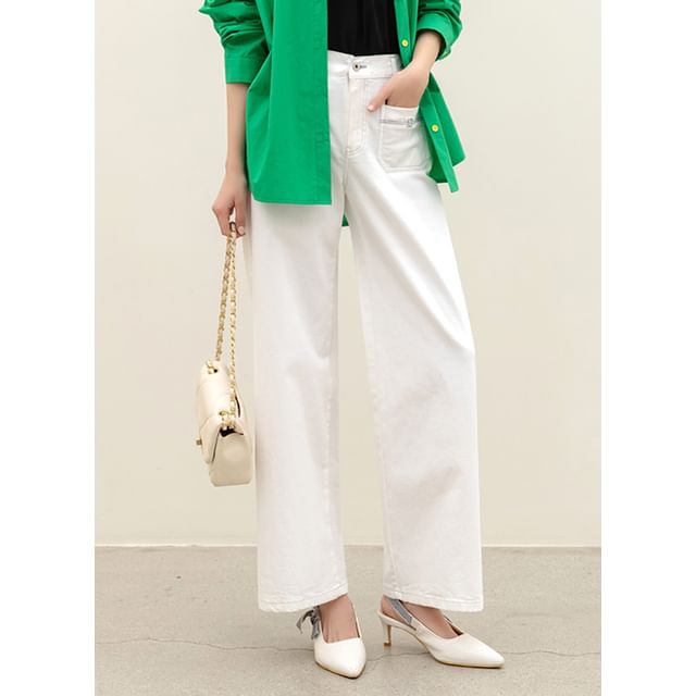 Styleonme-Dual-Pocket Wide-Leg Pants