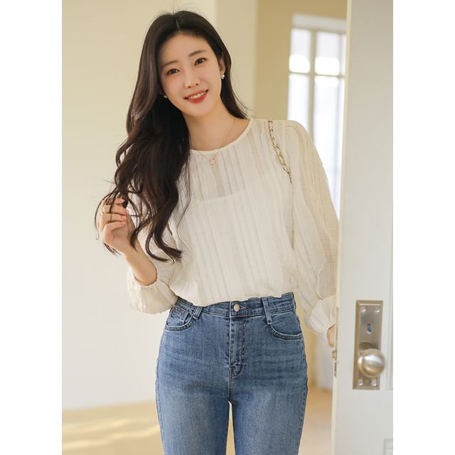 Styleonme-Set Frilly Peasant Blouse Camisole