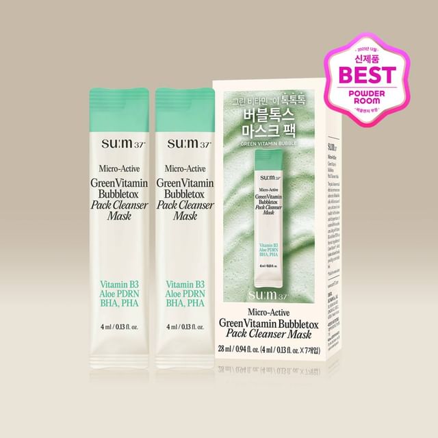 su-m37-Micro-Active Green Vitamin Bubbletox Pack Cleanser Mask Stick Pouch Mini-4 Ml X 7 Pezzi