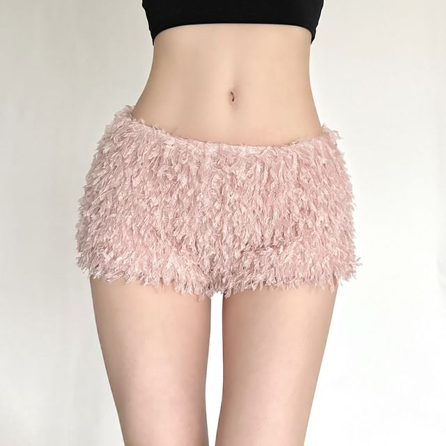Sugarcoat-Low Rise Plain Fluffy Hot Pants