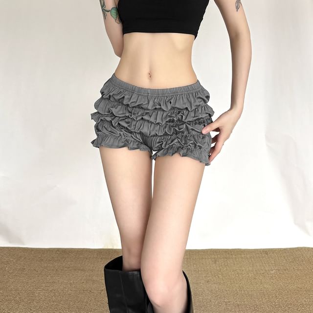 Sugarcoat-Low Rise Plain Ruffled Shorts