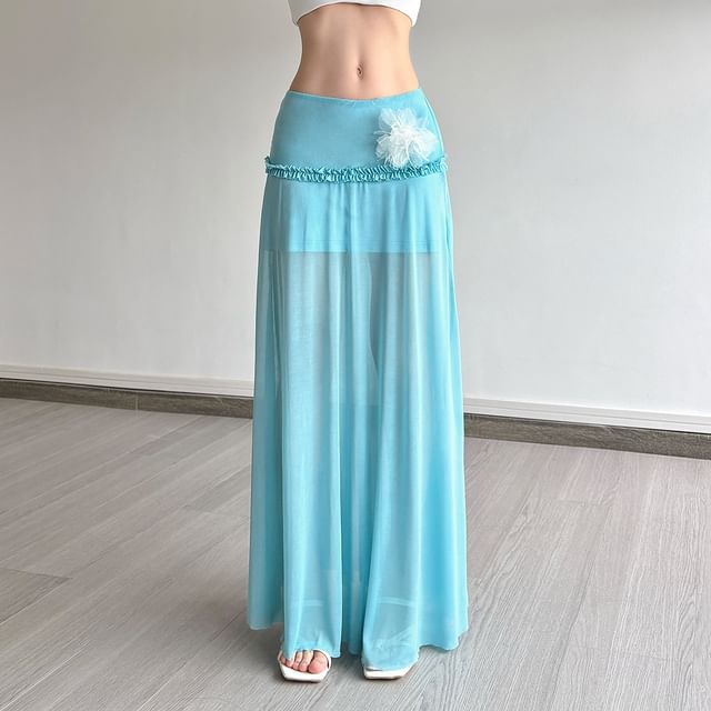 Sugarcoat-Low Waist Plain Ruffled Maxi Skirt