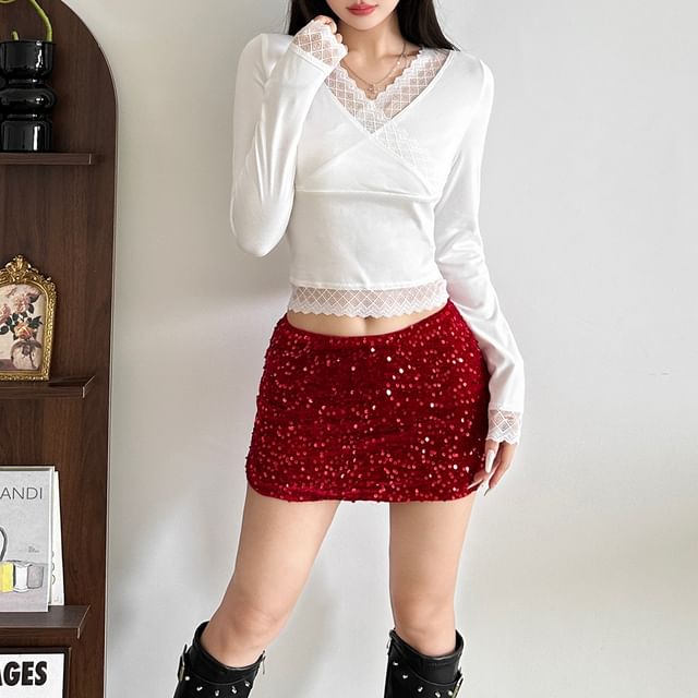 Sugarcoat-Mid Waist Sequin Mini Pencil Skirt