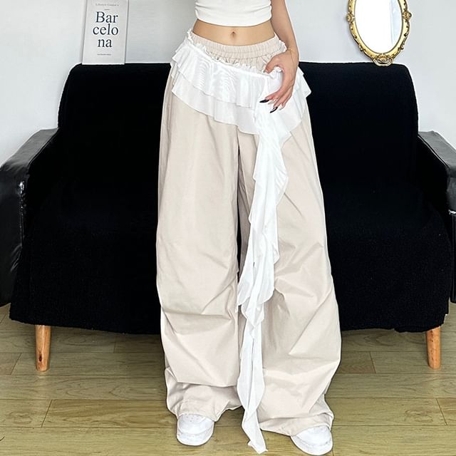 Sugarcoat-Plain Ruffled Asymmetric Hem Wrap Skirt