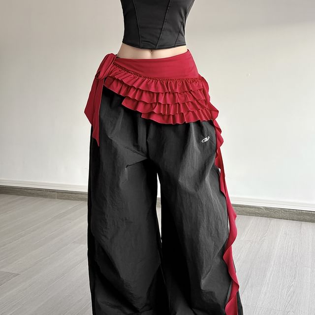 Sugarcoat-Plain Ruffled Layered Wrap Skirt