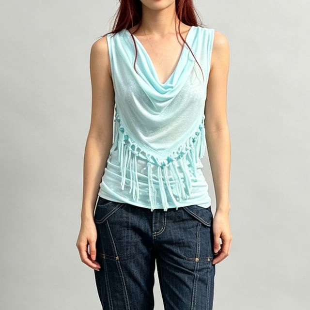 Sugarcoat-Sleeveless Cowl Neck Plain Top